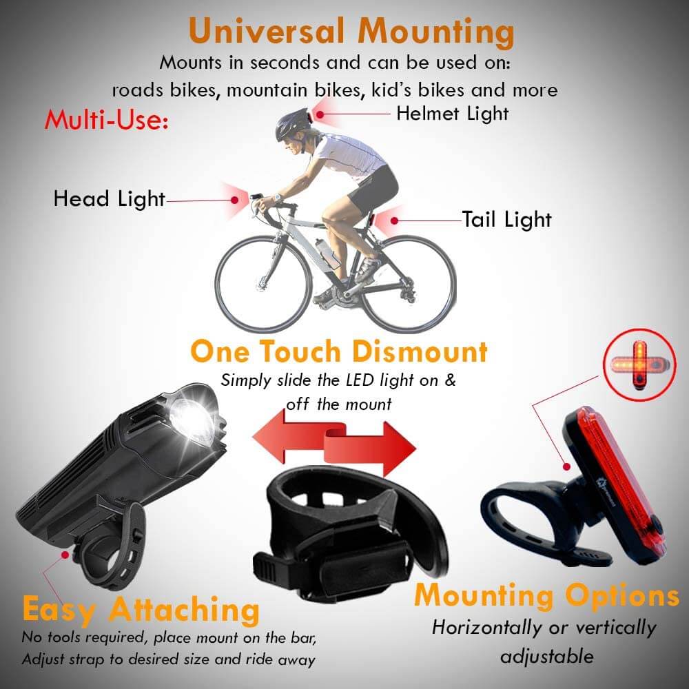 Ensemble de feux de vélo rechargeables étanches à DEL